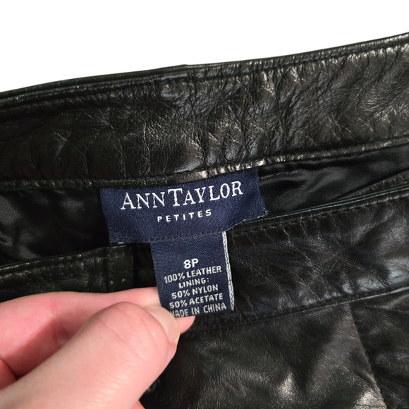 Vintage 90s Y2K Ann Taylor Loft Black Leather Straight Leg Pants 8p - Picture 4 of 7